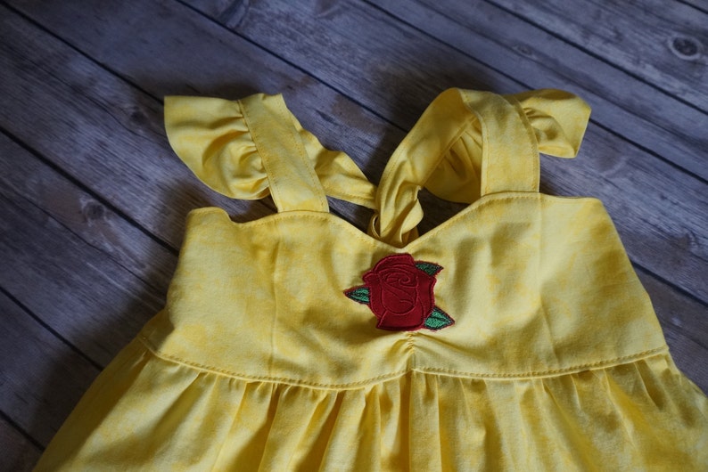 Girl's Yellow Princess Ballgown Dress , Girl's Yellow and Rose Princess Dress , Girl's Princess Costume , Girl's Everyday Yellow Princess image 9