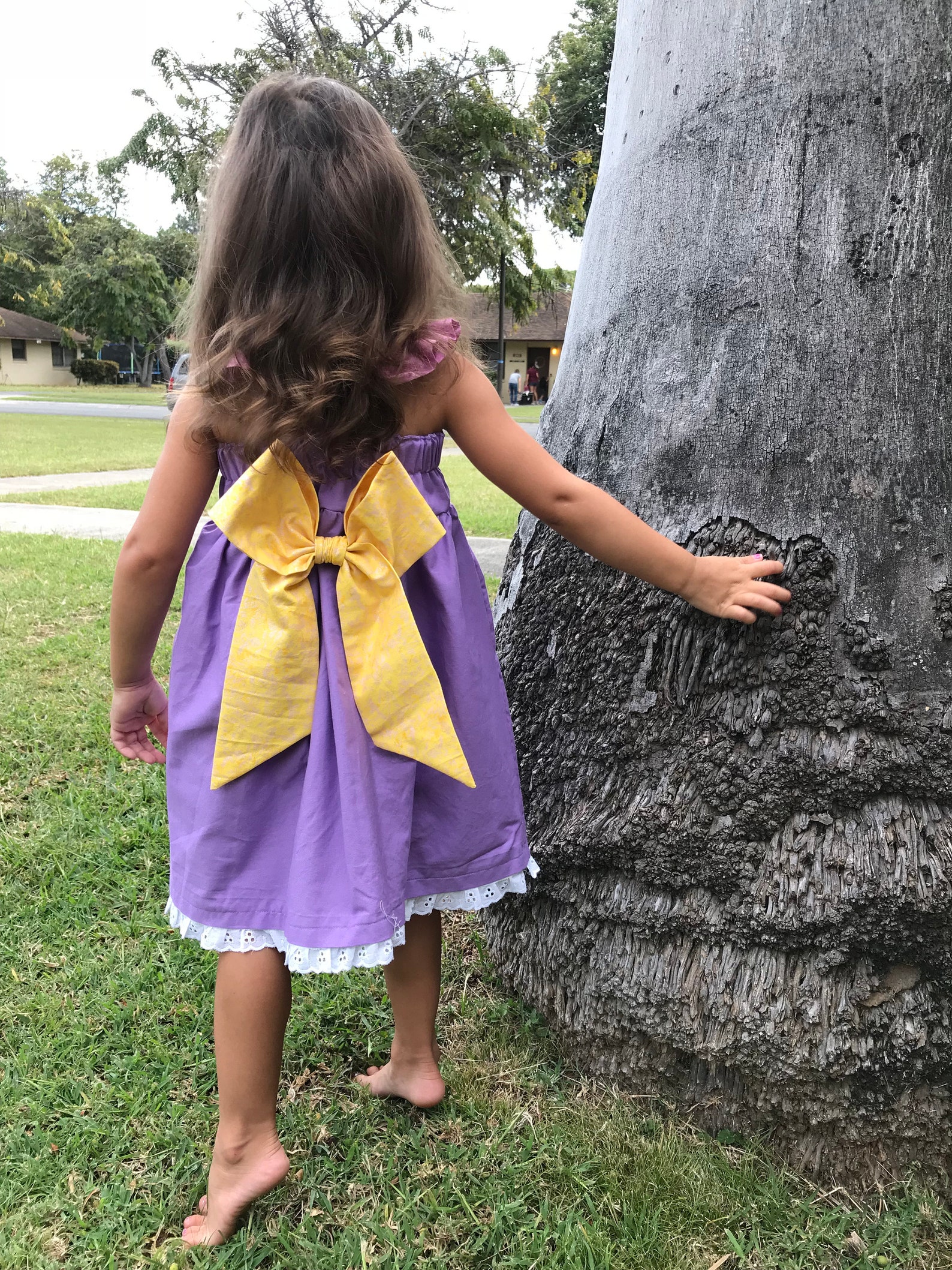 Child's Long Hair Princess Dress - Purple & Pink