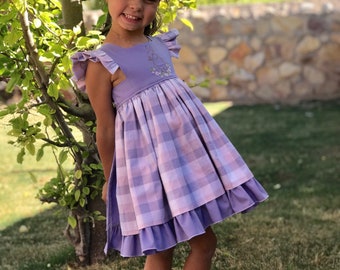 Girl’s Easter Dress, Girl’s Plaid Easter Dress, Girl’s Pink and Purple Gingham Dress, Girl’s Easter Plaid Dress, Boutique Easter Dress