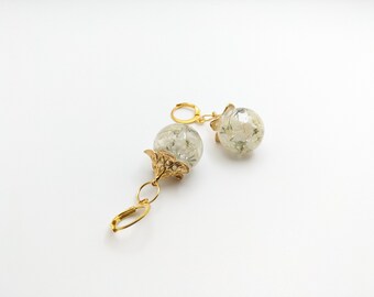 Baby's breath earrings, filigree flower earrings, orb dangles