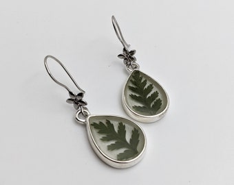 Fern leaf earrings, pressed fern earrings, pressed flower