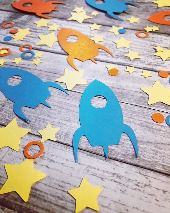 Spaceship Outer Space Party Decor Space Ship Blue Orange Pizza Etsy