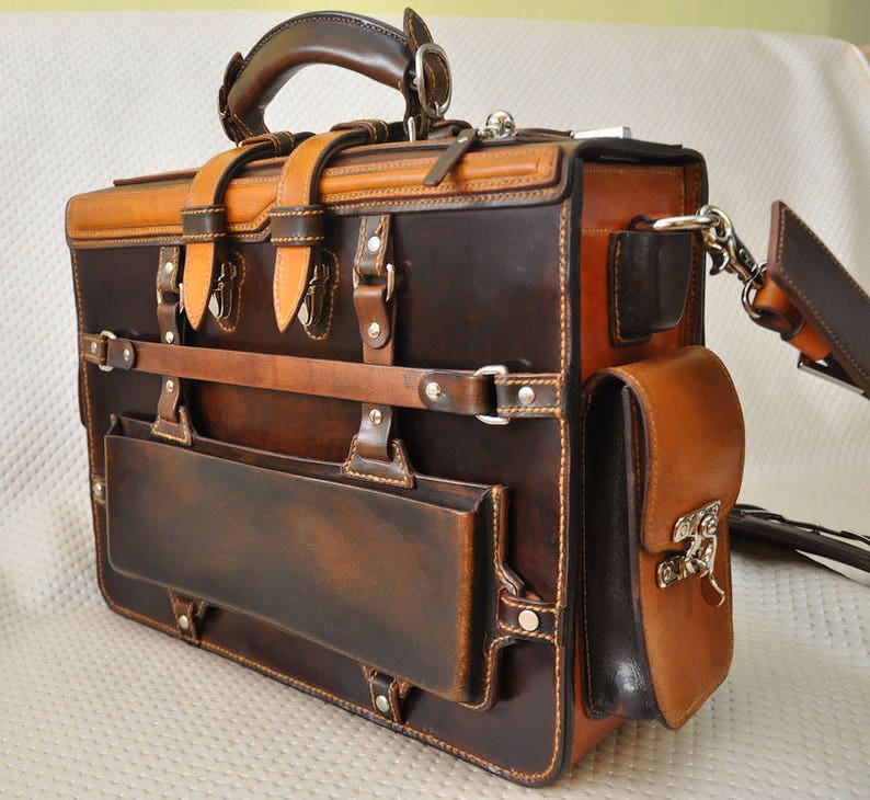 Leather briefcase. Leather handmade bag. Handbag. Leather Etsy