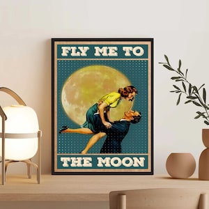 Unframed Fly Me To The Moon Vertical , Frank Sinatra Couple Vintage Poster, Couple Gift, Music Poster, Studio , Musician Poster Gift