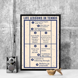 Lecciones de vida sin marco en el tenis, regalo para amantes del tenis, póster de tenis, tenis, póster de lecciones de vida, regalo para jugadores de tenis, tenis