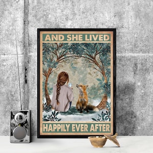 Wildlife Fox Vintage Art Print, Love Foxes Poster, And She Lived Happily Ever After, Fox Home Decor, Fox Lover Gift, Animals Poster