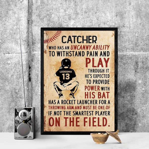 Personalized Name And Number Vintage Baseball Poster, Gift For Boy Bedroom Wall Art, Baseball Quotes Sign, Gift For Baseball Player