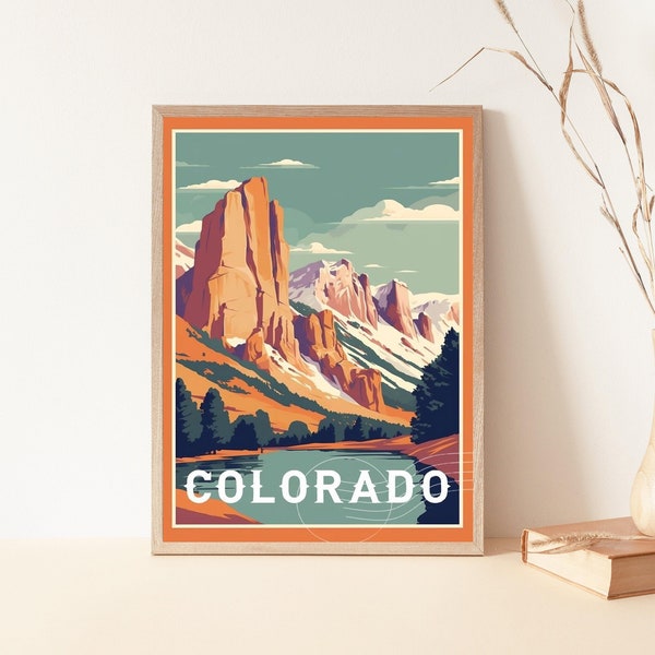 Vintage Colorado Travel Poster, Retro Colorado Wall Art, Travel Print, Colorado Decor, Girly Apartment Decor, Poster Gift For Friend, USA