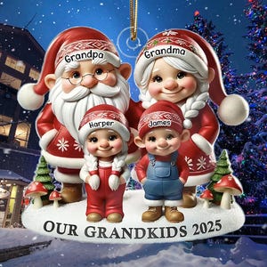 Décoration de Noël personnalisée en famille nain, décoration acrylique personnalisée nain avec petits-enfants, cadeaux de Noël en famille, cadeau grands-parents