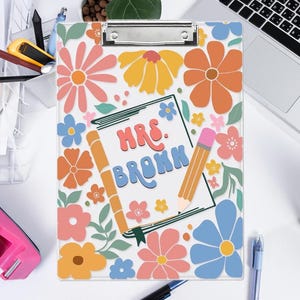 Personalized Teacher Clipboard, Custom Boho Floral Acrylic Clipboard with Teacher Name, Custom Name Gift for Teacher Appreciation