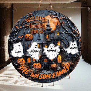 Personalized Halloween Family Door Sign, Welcome To Our Haunted House Custom Family Name Door Hanger, Halloween Family Sign, Spooky Wall