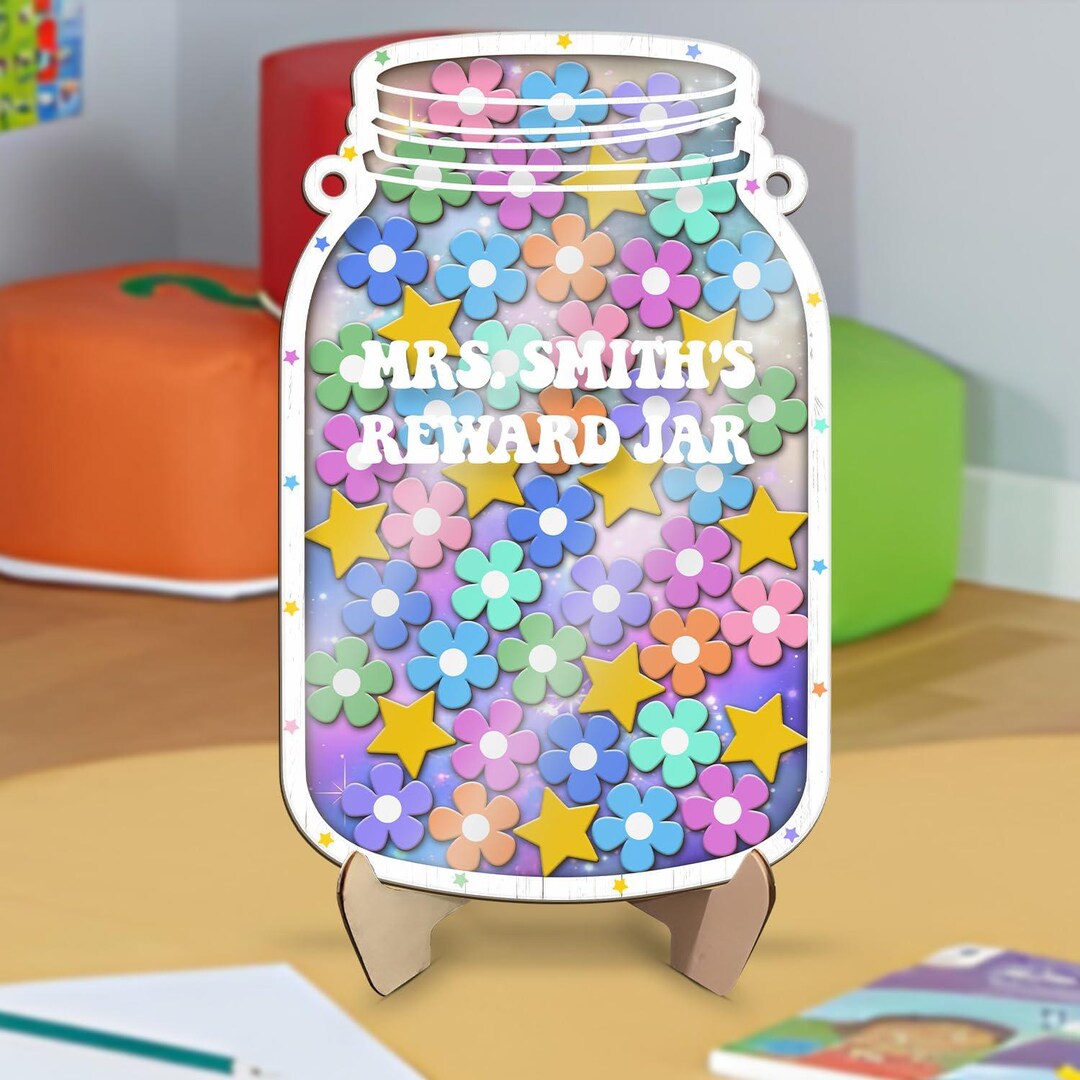 Personalized Daisies Classroom Reward Jar, Teacher Reward Jar, Flowers ...