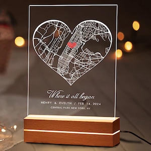 Benutzerdefinierte Fern Beziehung Nachtlicht, benutzerdefinierte Adresse, wo alles begann benutzerdefinierte Karte Acryl Plaque LED Nacht, Seele Schwester Geschenk