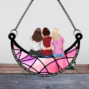 Personalized Suncatcher Ornament Gifts for Best Friends, Friends Sisters Sitting On The Moon,  Gift For Sistas, Friend keepsake Friendship