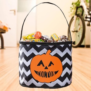 Custom Halloween Trick or Treat Basket, Custom Name Halloween Candy Basket, Halloween Candy Bag, Halloween Tote, Pumpkin Ghost Candy Bucket