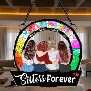 Personalized Sisters Suncatcher Ornament, Custom Window Hanging Bestie Gifts for Women, Best Friend Birthday Gifts, Friendship Christmas