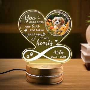 Custom Dog Photo Night Light, Personalized Acrylic Paw Print Photo Frame, Dog Memorial Gifts, Light Up Pet Memorial Plaque,Gift for Pet Loss