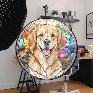 Custom Pet Portrait Stained Glass Suncatcher, Personalized Dog Photo Window Hanging Suncatcher, Dog Portrait Art Suncatcher, Dog Memorial
