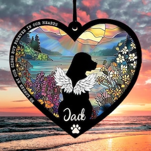 Personalisierter Hund Verlust Sympathie Suncatcher, kundenspezifischer Hund Gedenksonnenfänger, Verlust des Haustier Sympathie Geschenk, benutzerdefinierter Name Hundeschmuck, Haustierliebhaber