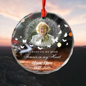 Custom Photo Memorial Glass Ornament, Dad Remembrance Crystal Ornament, Memorial Day Glass Ornament, Mom Loss Ornament, Loss of Father Gift