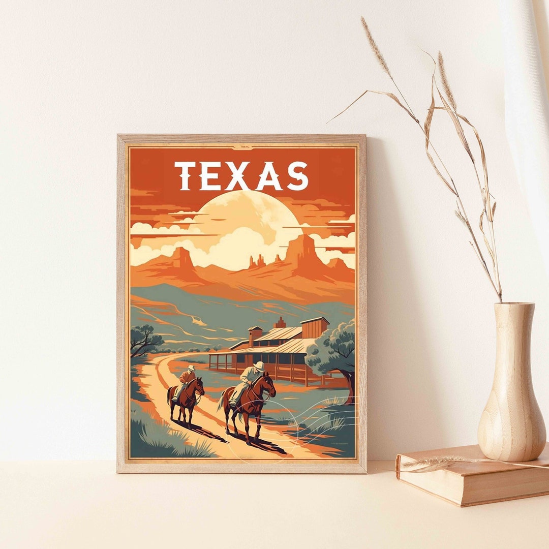 Retro Texas Travel Poster, Texas Wall Art, City Travel Print, Texas