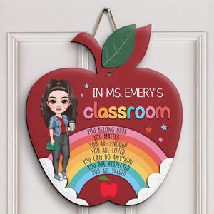 Custom Teacher Door Sign, Custom Teacher Name Front Door Apple Sign, Special Gifts For Teachers, Teacher Door Hanger, Classroom Door Sign