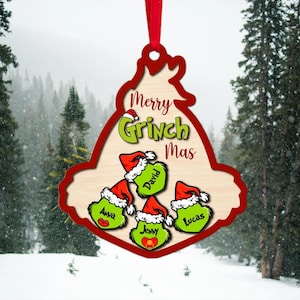 Personalized Family Grnch Christmas 2024 Ornament, Custom Grnch Family Ornament with Name, Christmas Gift for Family, Family Grin Face Gift