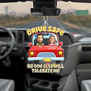 Custom Photo Couple Car Drive Safe Ornament, Couple Personalized Acrylic Car Hanger, Car Decor Gifts for Couple, Valentines, Christmas Gift