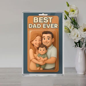 Personalized Father&#39;s Day Gift For Dad, Personalized Photo Dad Mom And Kids Action Figure Acrylic Block, Custom Father&#39;s Day Gift For Dad