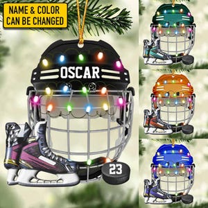 Custom Hockey Helmet And Shoes Christmas Ornament, Hockey Lovers Ornament, Hockey Players Keepsake, ift For Hockey Lovers