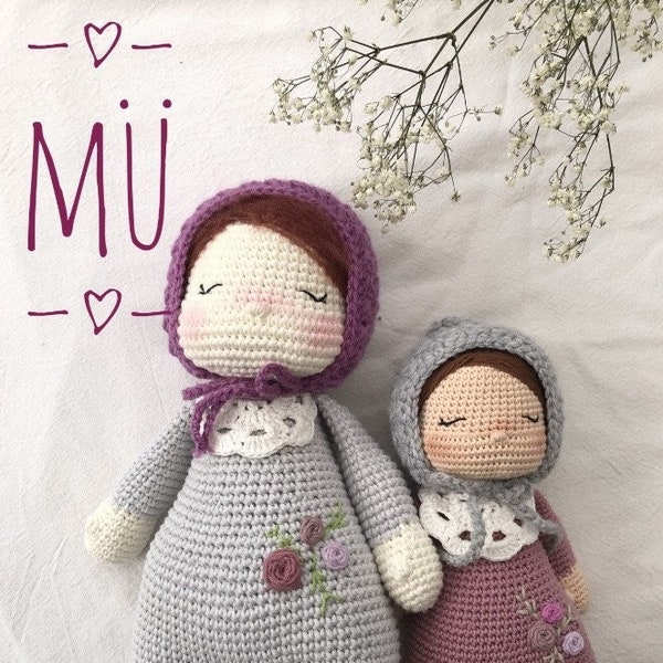 Tutoriel patron crochet amigurumi Mü la poupée - Anglais US et Français