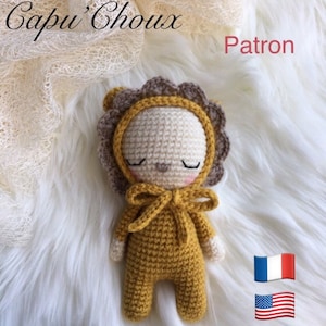 Tutorial pattern Léo le Capu&#39;Choux Lion, amigurumi, crochet in French and English (US terms)
