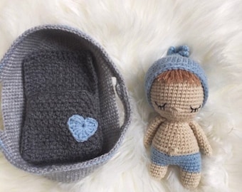 Tutorial / Pattern Mini baby navel set and its crochet bassinet - French and English (US)
