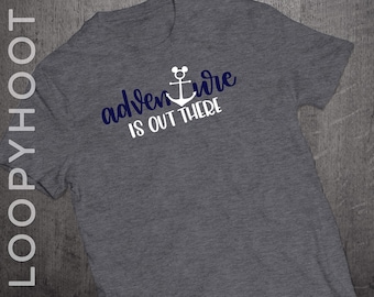 Disney Cruise Shirts "Adventure is out there" Mouse Anchor Family Vacation shirt in Deep Heather GRAY