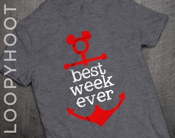 Disney Cruise Shirts "Best Week Ever" Mouse Anchor Family Vacation shirt in Deep Heather GRAY