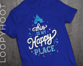 Disney Castle "This is My Happy Place" Family Vacation Shirt in ROYAL BLUE