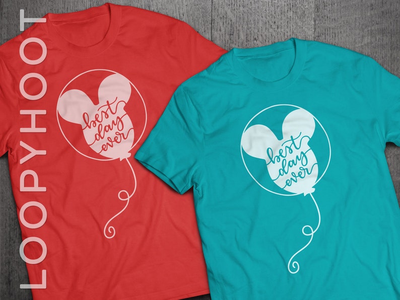Disney Best Day Ever Balloon Tshirt in Heather Red or