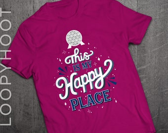 Disney Epcot "This is My Happy Place" Spaceship Earth Family Vacation Shirt in BERRY