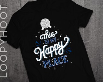 Disney Epcot "This is My Happy Place" Spaceship Earth Family Vacation Shirt in BLACK