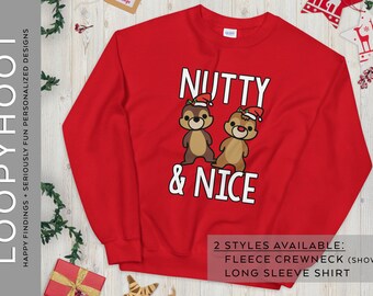 Disney Christmas Chip and Dale "Nutty & Nice" Crewneck Sweatshirt or Long Sleeved Shirt in RED