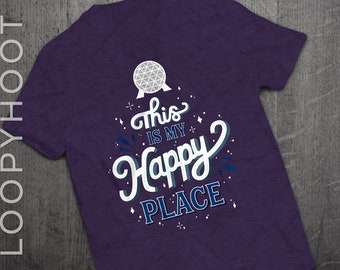 Disney Epcot "This is My Happy Place" Spaceship Earth Family Vacation Shirt in PURPLE TRIBLEND