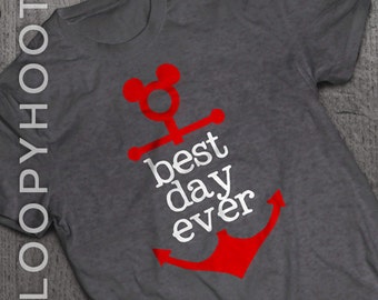 Disney Cruise Shirts "Best Day Ever" Mouse Anchor Family Vacation shirt in Deep Heather GRAY