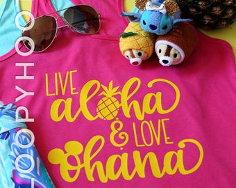 Disney Shirt "Live Aloha & Love Ohana" in RASPBERRY, for Aulani, Hawaii, Animal Kingdom, Pineapple Dole Whip