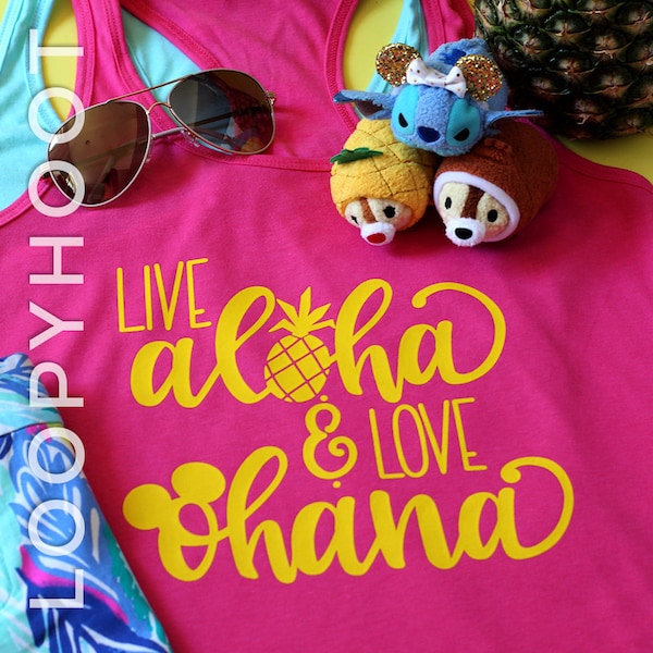 Disney Shirt "Live Aloha & Love Ohana" in RASPBERRY, for Aulani, Hawaii, Animal Kingdom, Pineapple Dole Whip
