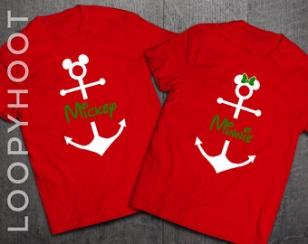 Disney Cruise Shirts Personalized CHRISTMAS Mouse Anchor for Family Vacation in RED - Short Sleeved