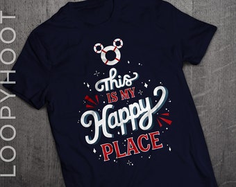 Disney Cruise "This is My Happy Place" Mouse Preserver Family Vacation Shirt in NAVY