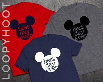 Disney Shirts "Best Day Ever" Mouse for Family Vacation in Navy, Red or Gray -- T-shirt, Disney World, Disneyland, Cruise, Park