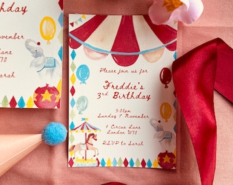 Invitación para fiesta infantil de circo / Diseño de circo en acuarela (Descarga digital)