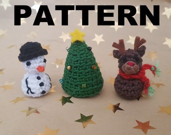 PATRÓN DE CROCHET conjunto navideño: muñeco de nieve, árbol de navidad, reno