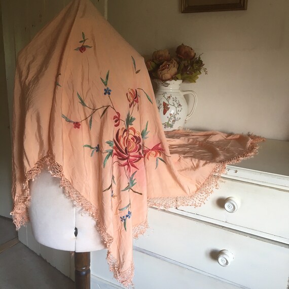 Pink silk antique piano shawl